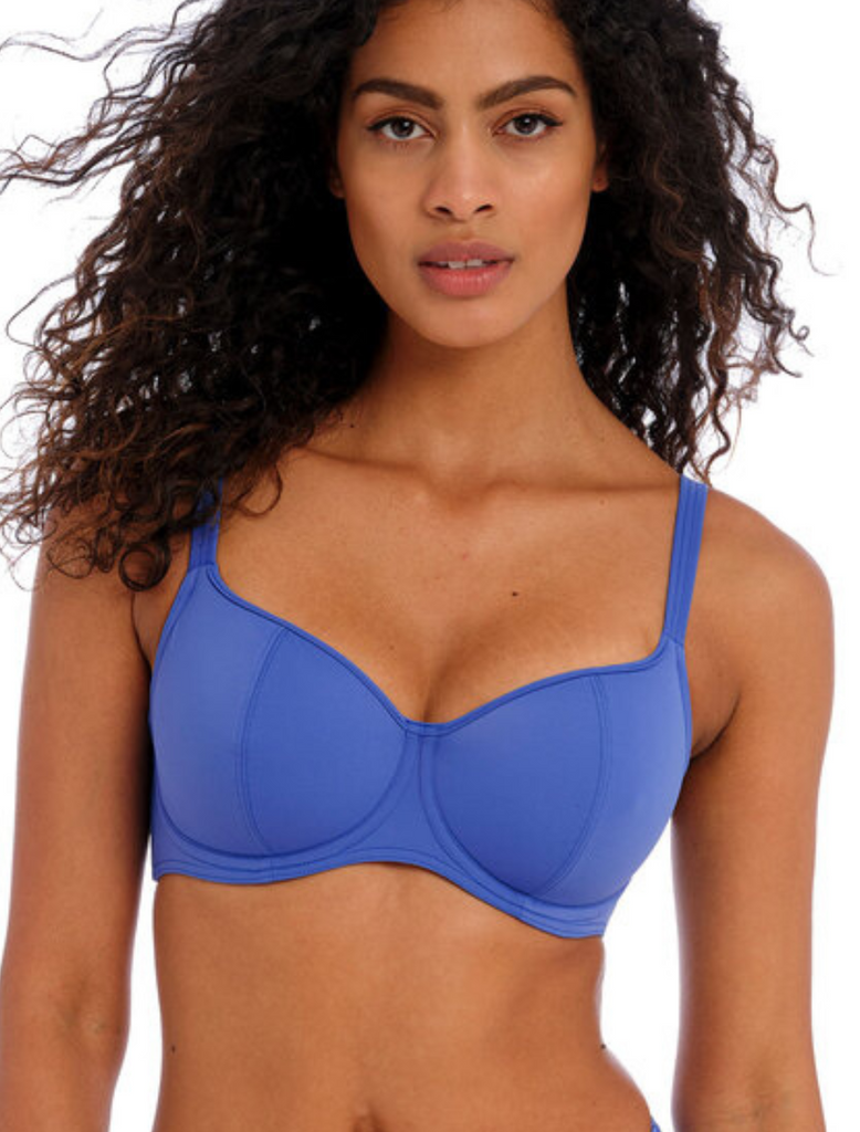 Freya Jewel Cove Underwire Sweetheart Padded Bikini Top, Plain Azure | Blue Azure Freya Jewel Cove Bikini Top