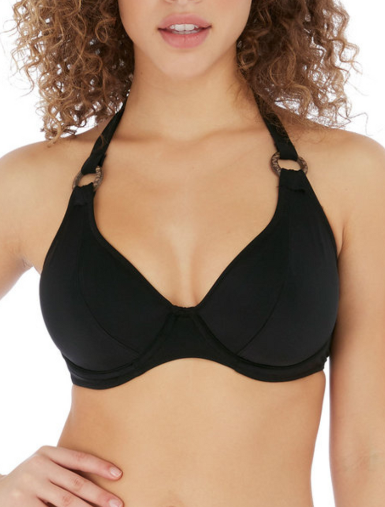 Freya Coco Wave Underwire Halter Bikini Top, Black | Black Halter Bikini